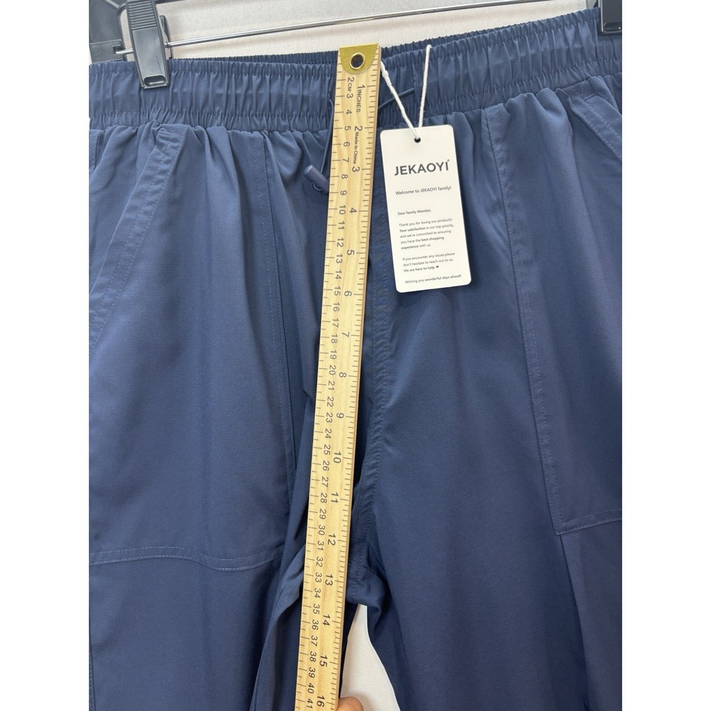 JEKAOYI Blue Cargo Pants Womens Medium Ripstop Elastic Waist Tapered Pockets - Picture 6 of 11